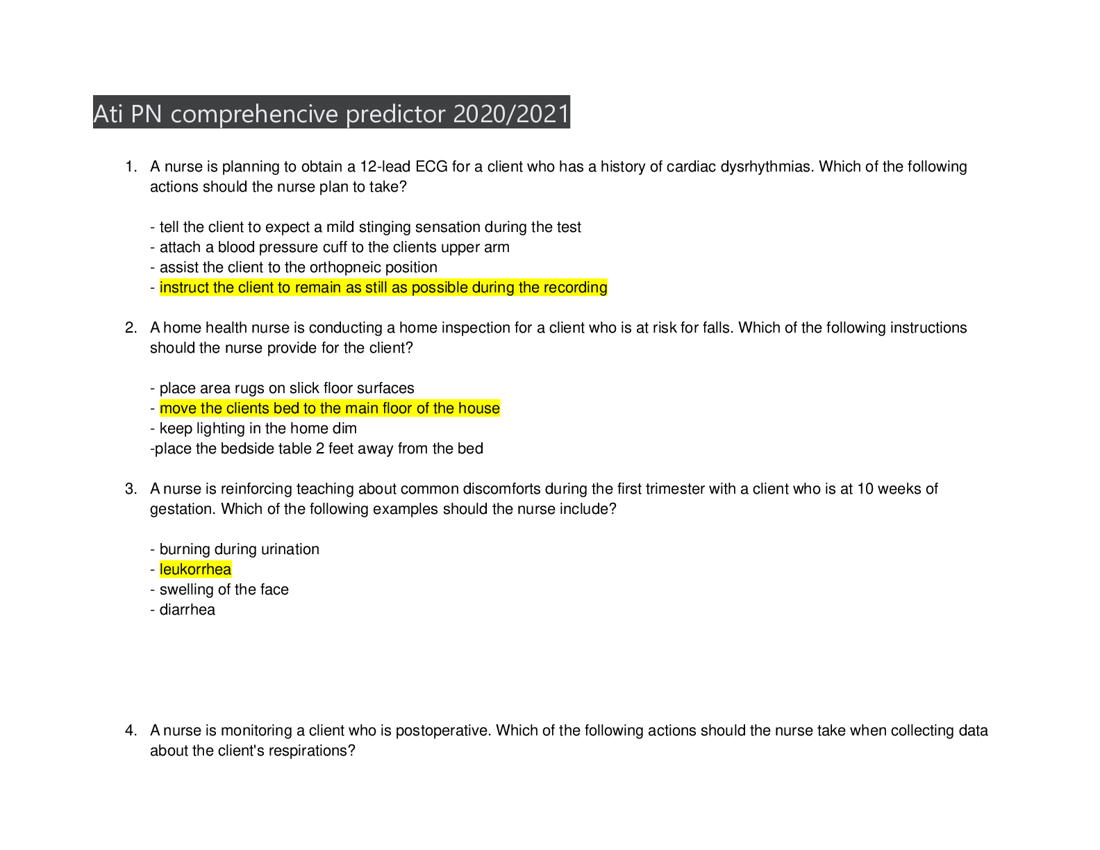 Preview image for Highly recommended.ATI PN Comprehensive Predictor Exam 180 Question & Answers Version (A+ Guaranteed  Latest 2021/2022)